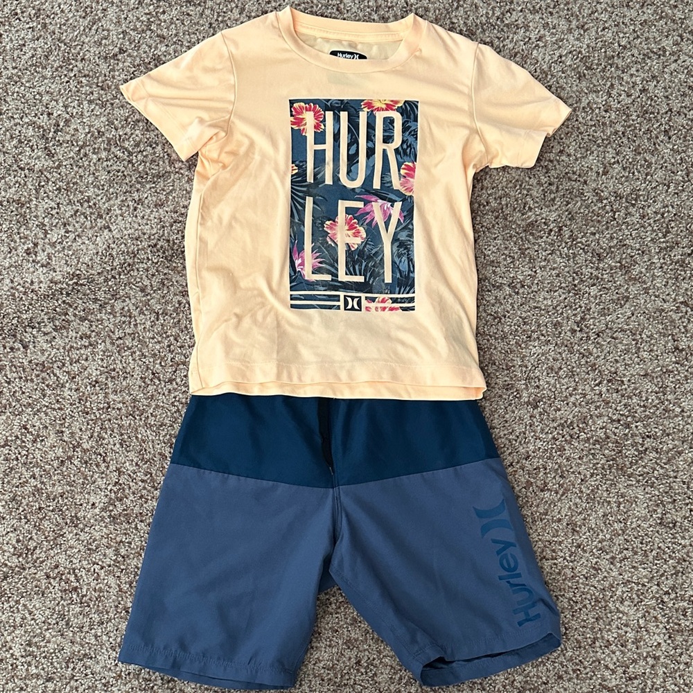 Boy’s Hurley Peach Floral Tee and Navy Shorts Swim Set